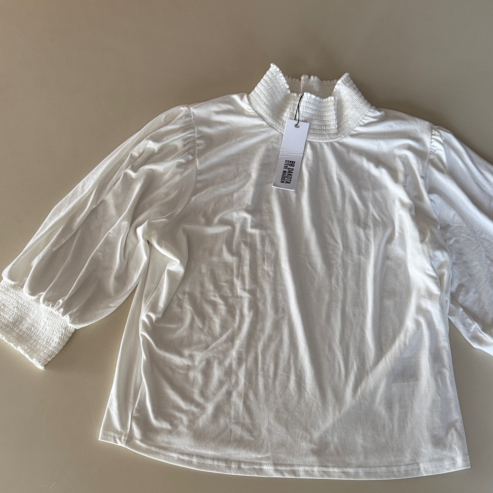 BB Dakota Ivory Textured High Neck Top